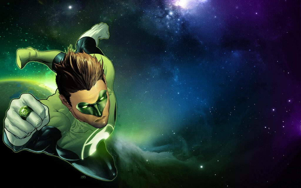 Green Lantern Soars in Space: Cosmic Wallpaper with Glowing Power Ring