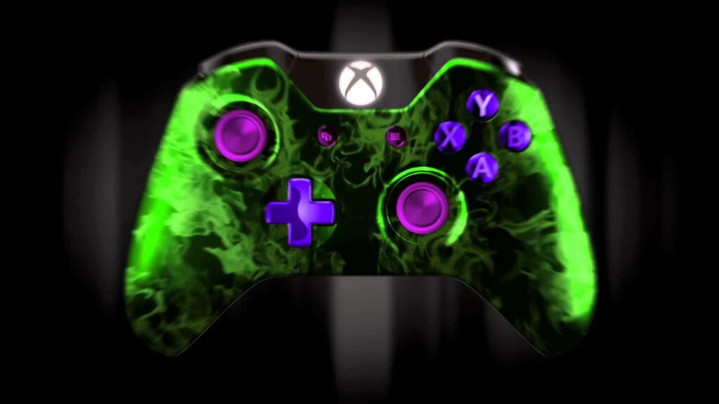 Green Machine: A Custom Xbox One Controller Takes Center Stage on a Black and Gray Backdrop Wallpaper