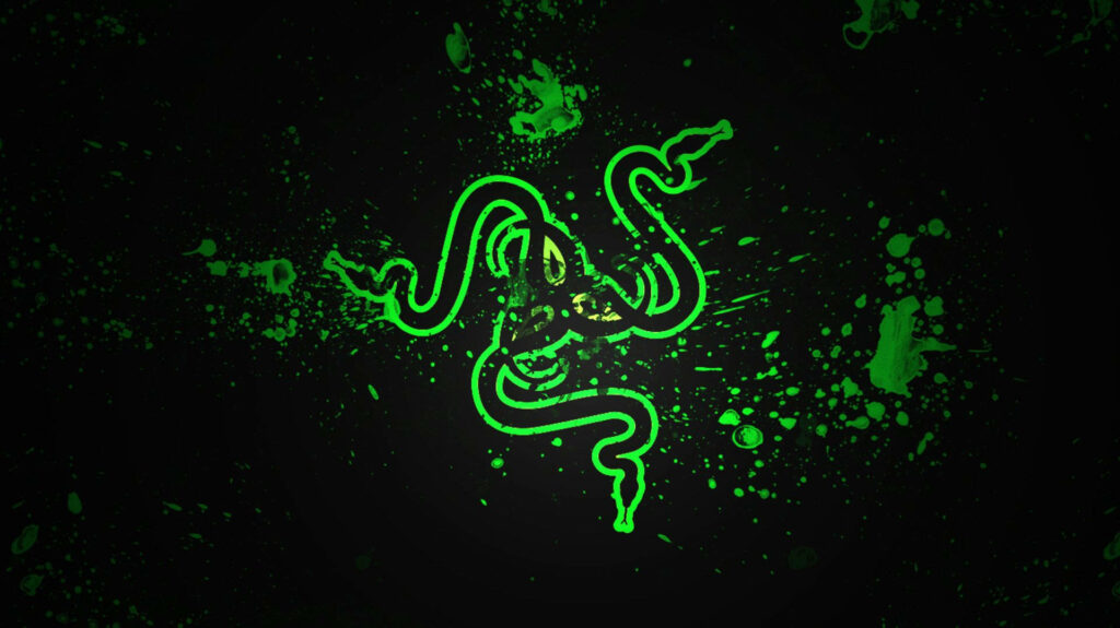 Splattered Green: The Vibrant Razer PC Logo Takes Center Stage on a Stylish Black Background Wallpaper