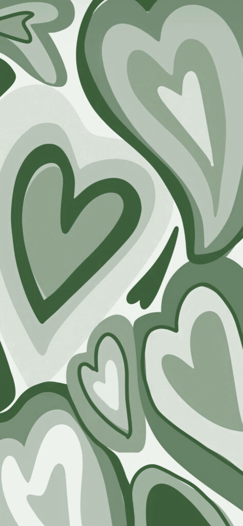 Calming Green Wildflower Heart Pattern Wallpaper - Overlapping Design