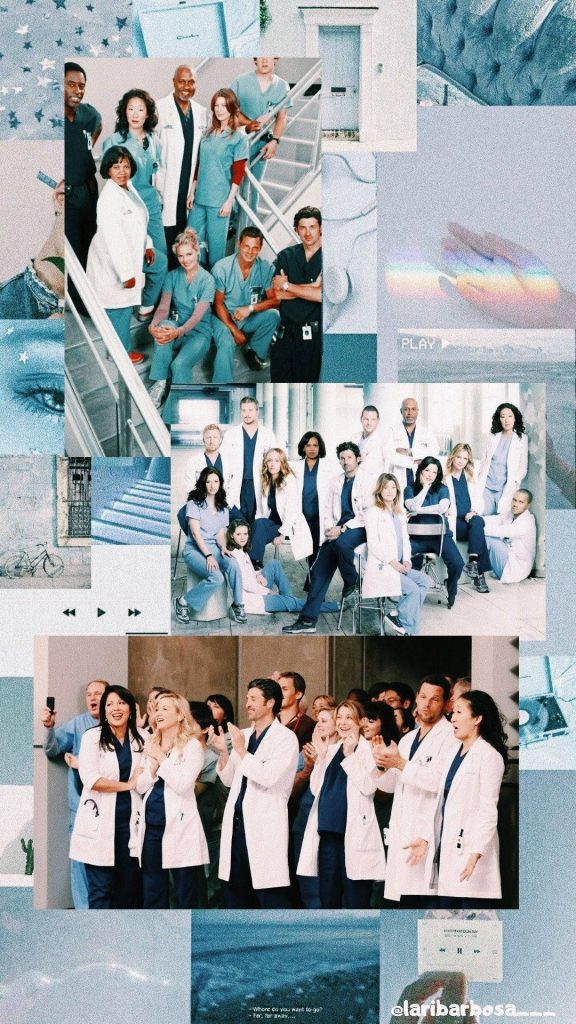 Grey's Anatomy wallpaper with Meredith Grey and Derek Shepherd blue-toned collage design