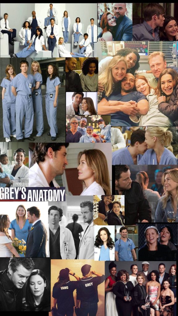Greys Anatomy collage wallpaper with Meredith Grey Derek Shepherd hospital scenes and romance