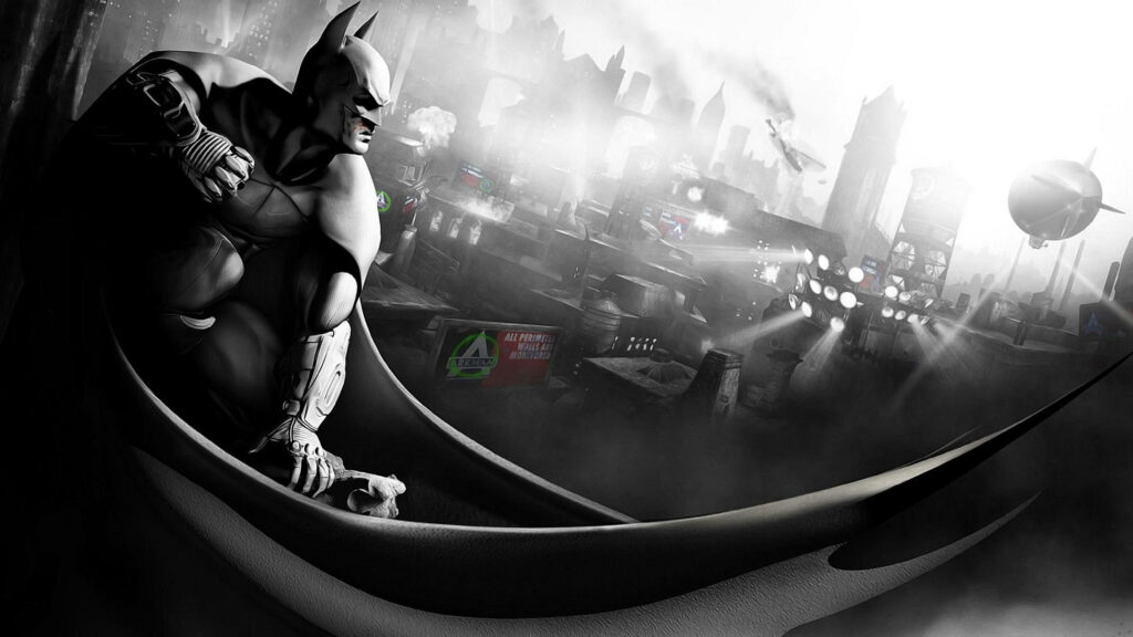 Batman in Greyscale: Dramatic 4K Arkham City Wallpaper Background