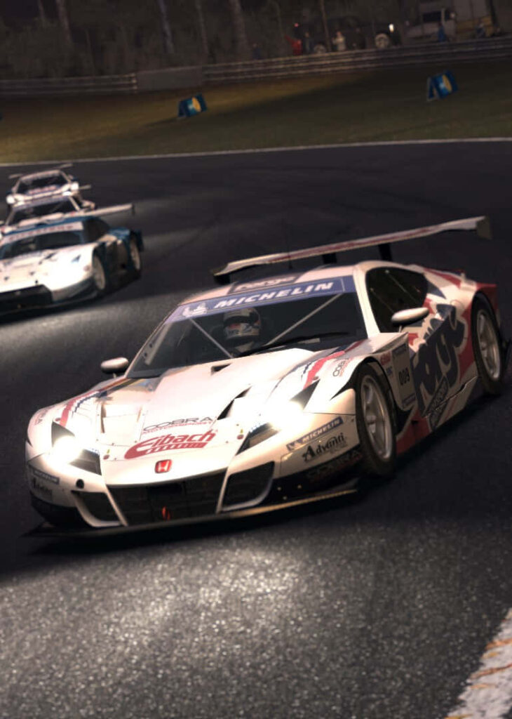 Grid Autosport Wallpaper: High-Octane Racing Cars Speeding Around Bend Under Floodlights