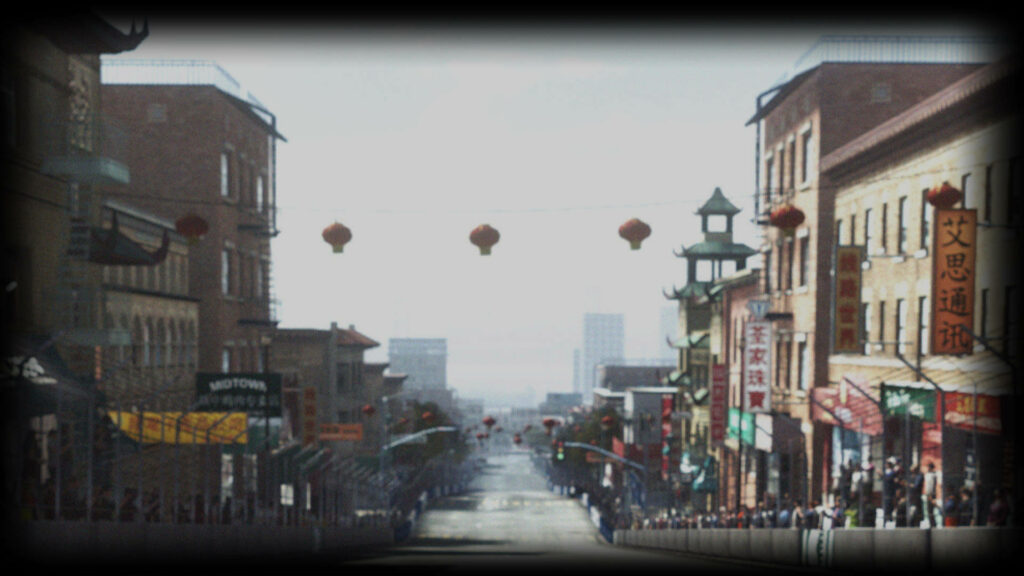 Grid Autosport: Fast-paced urban street scene with red lanterns in Chinatown setting Wallpaper