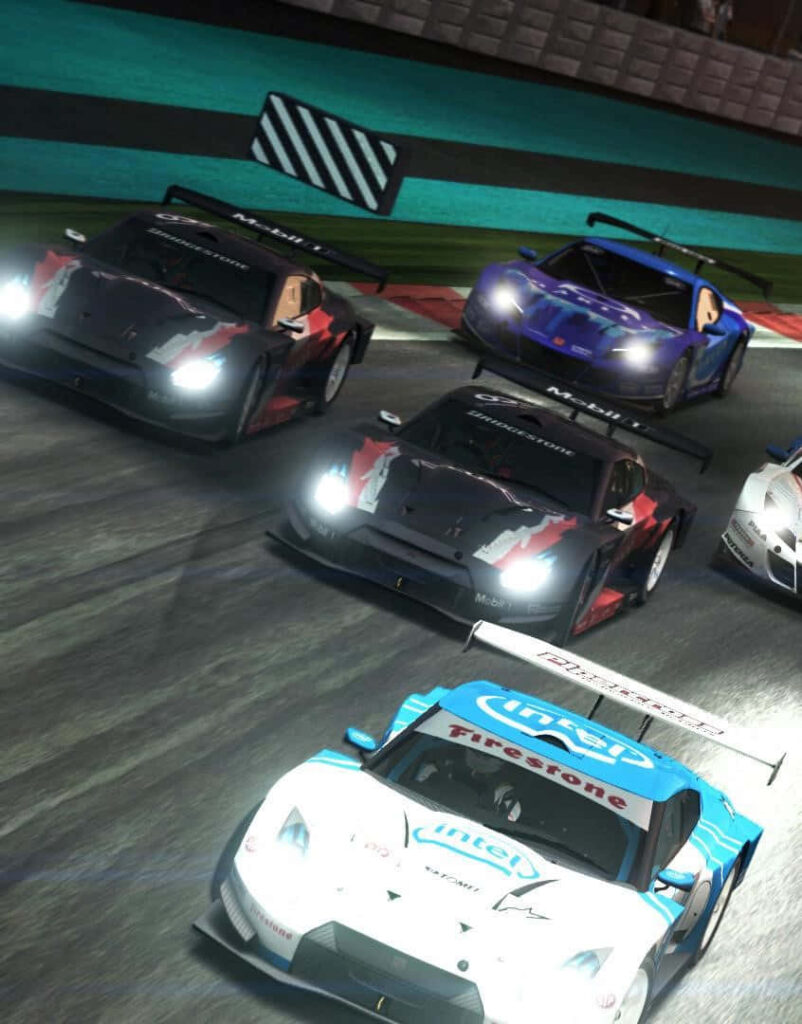 Intense night racing scene in Grid Autosport showcases slick race cars in fierce competition Wallpaper
