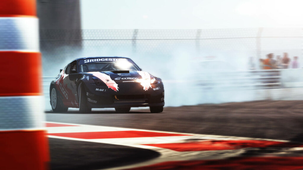 Grid Autosport: High-Speed Drifting Scene with Smoke and Motion Blur Wallpaper