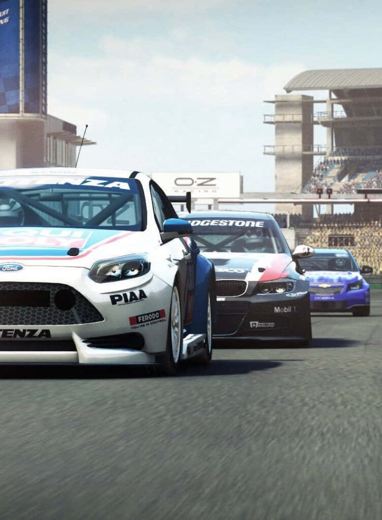 Grid Autosport: Speeding through the Sunlit Racetrack with a Packed Lineup of Cars Wallpaper