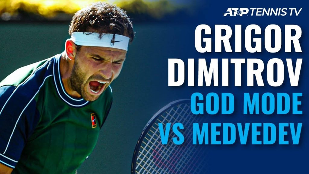 Close-up of Grigor Dimitrov in green kit and headband during intense match vs Medvedev wallpaper