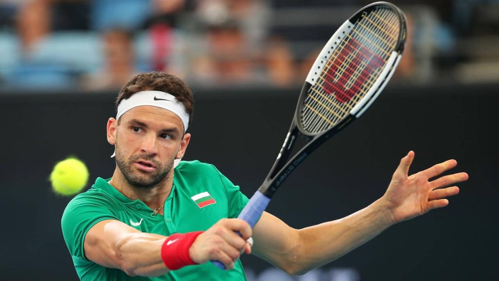 Grigor Dimitrov tennis swing wallpaper vibrant green shirt white headband dynamic sports action