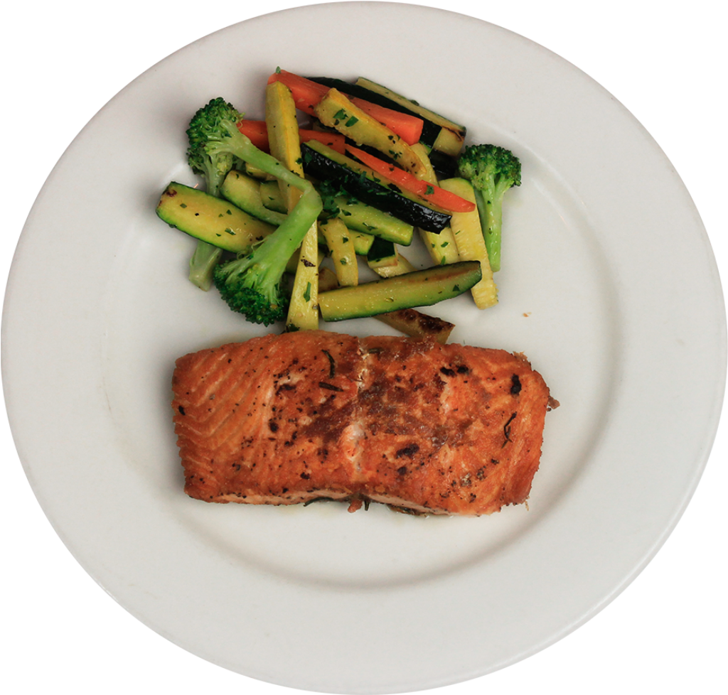 Grilled Salmon Fillet with Sautéed Veggies - Wallpaper Background