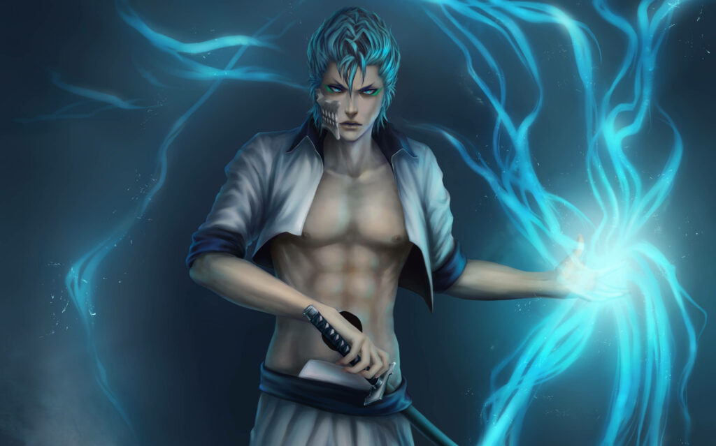 Escalating Power - Grimmjow Unleashes the Roar in HD Anime Wallpaper