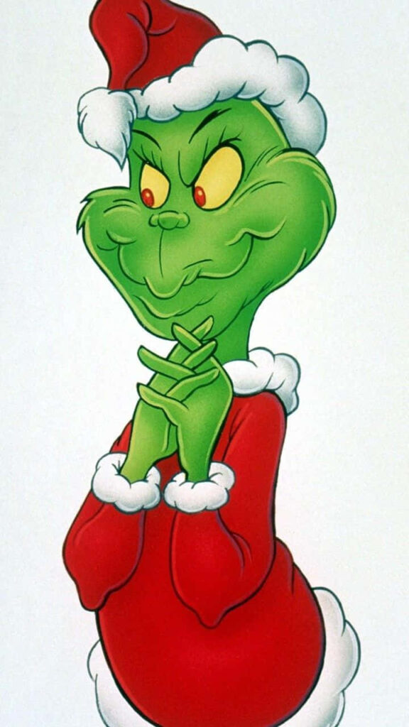 Grinch in Santa Hat: Iconic Wallpaper with Mischievous Grin