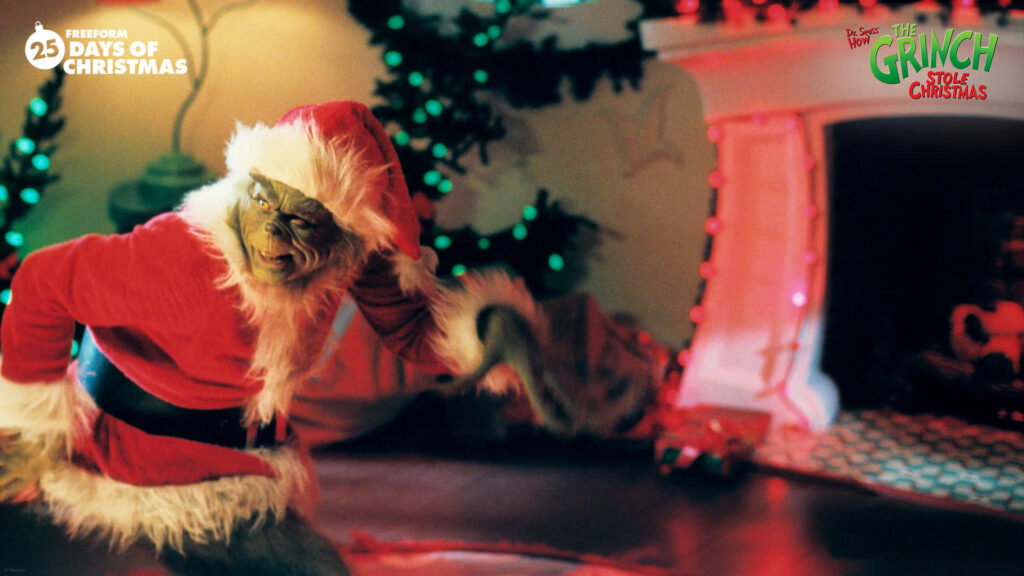 Whimsical Grinch Wallpaper: Holiday Cheer in a Festive Room
