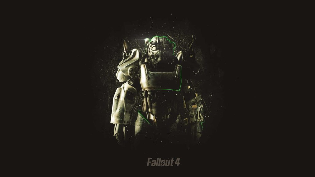 Fallout 4 Power Armor digital art wallpaper gritty neon green post-apocalyptic game background