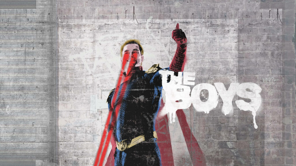 Gritty Homelander Wallpaper: Bold Red & White Concrete Background