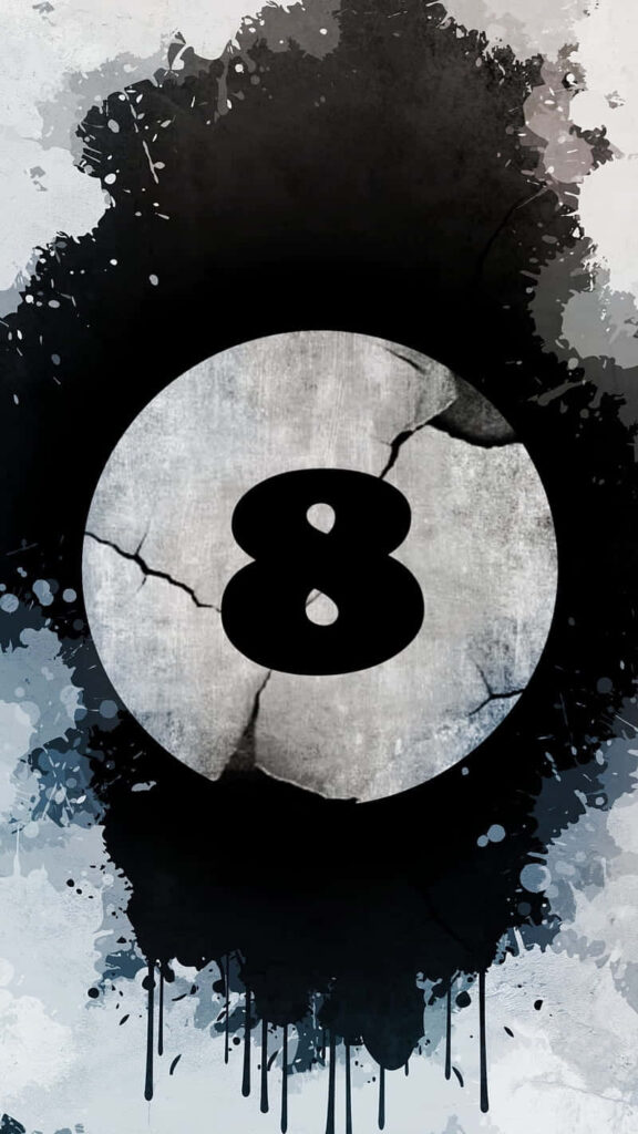 Eight-ball wallpaper with cracked distressed background splattered ink urban street art design