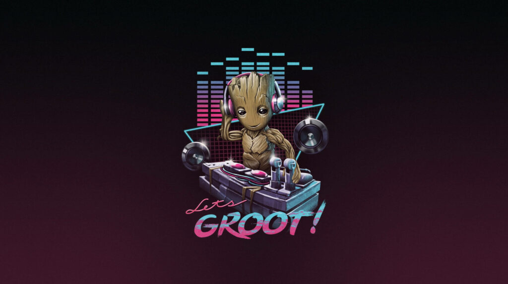 Grooving with Groot: Music DJ Wallpaper featuring the Guardians of the Galaxy character