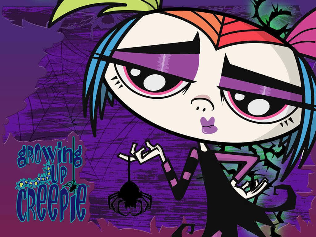 Growing Up Creepie wallpaper with Creepie Creecher multicolored hair holding black spider purple web background
