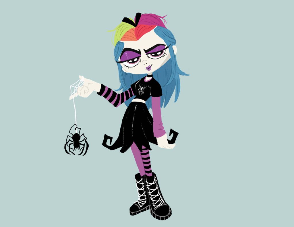 Growing Up Creepie wallpaper with Creepie Creecher gothic style blue rainbow hair spider design