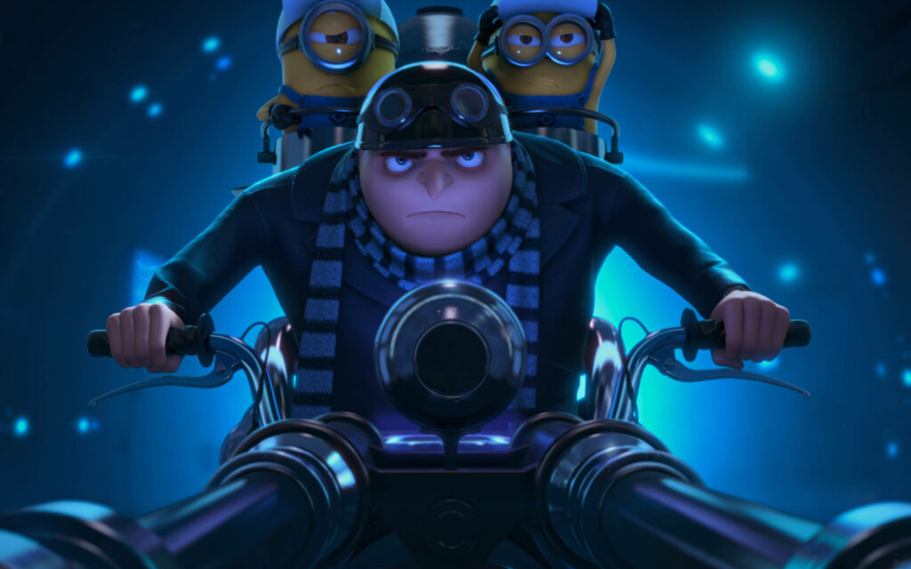 Action-Packed Despicable Me Wallpaper: Gru & Minions on a Motorcycle