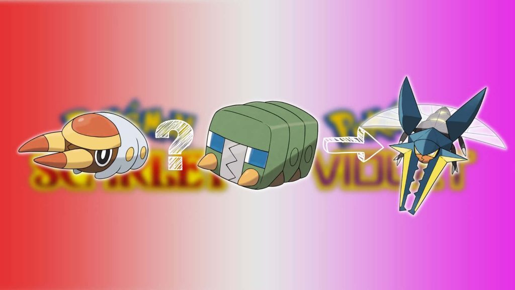 Grubbin evolution line wallpaper with Charjabug and Vikavolt on Pokémon Scarlet Violet background