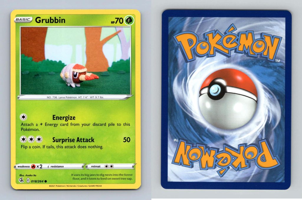 Grubbin Pokémon card front and back Fusion Strike Asako Ito art high definition collectible wallpaper