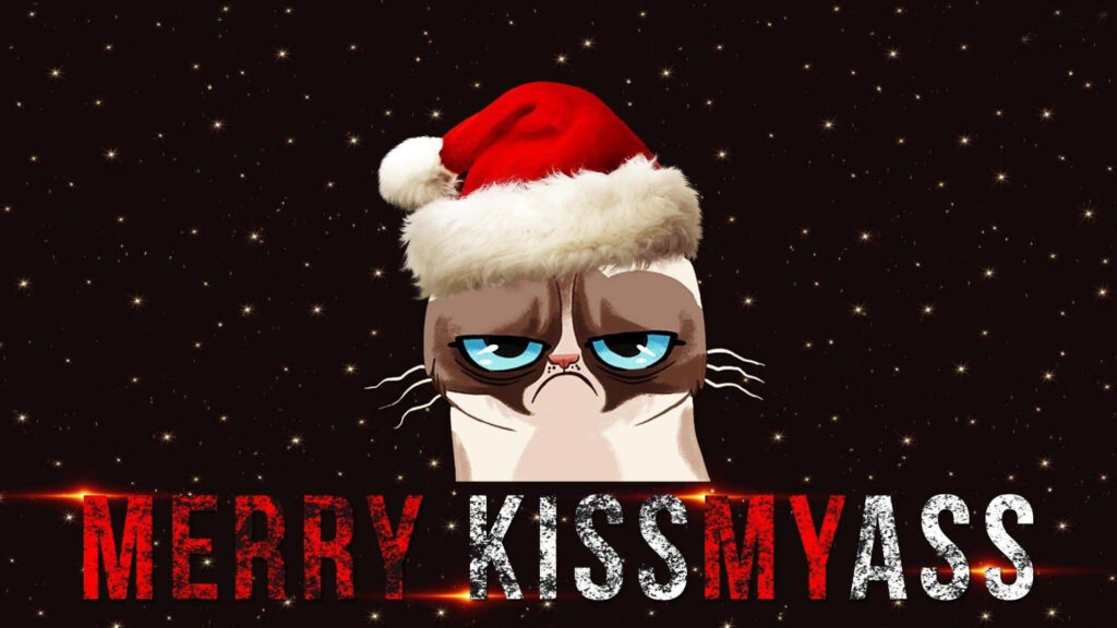 Grumpy Cat in Santa Hat: Cheeky Merry Kissmyass Wallpaper
