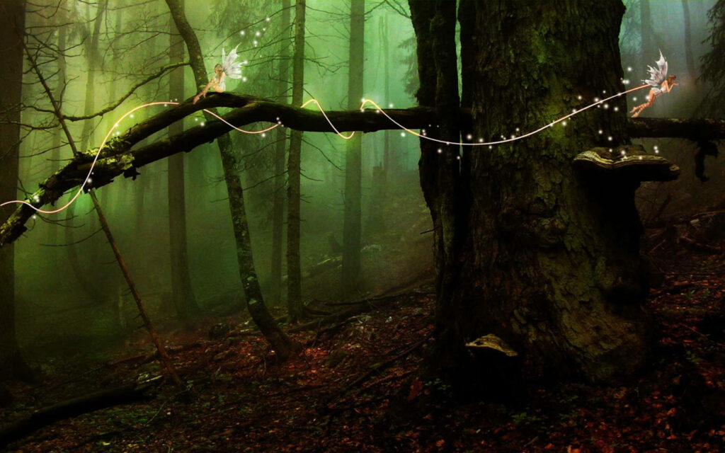 Enchanting Fairy Duos Embracing the Gritty Beauty of Nature's Glow Wallpaper