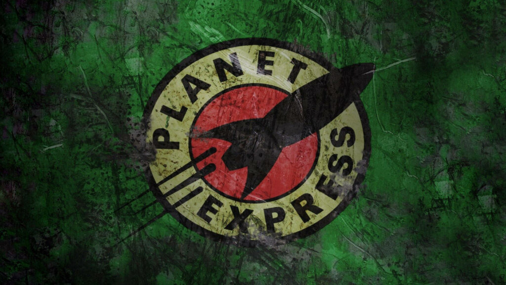 Grungy Futurama Planet Express Rocket Wallpaper on Textured Green