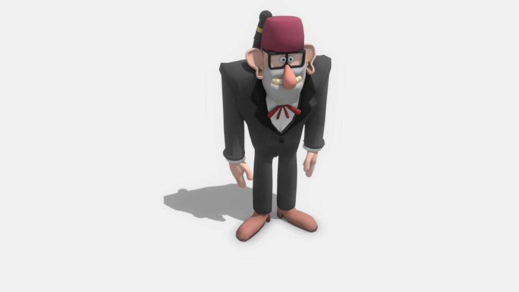 3D render of Grunkle Stan from Gravity Falls in suit and red fez on white background wallpaper