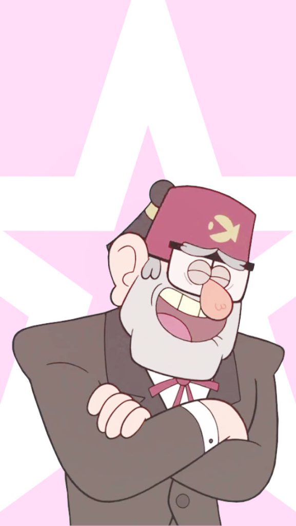 Grunkle Stan animated wallpaper smiling arms crossed pink background white star Gravity Falls fan art