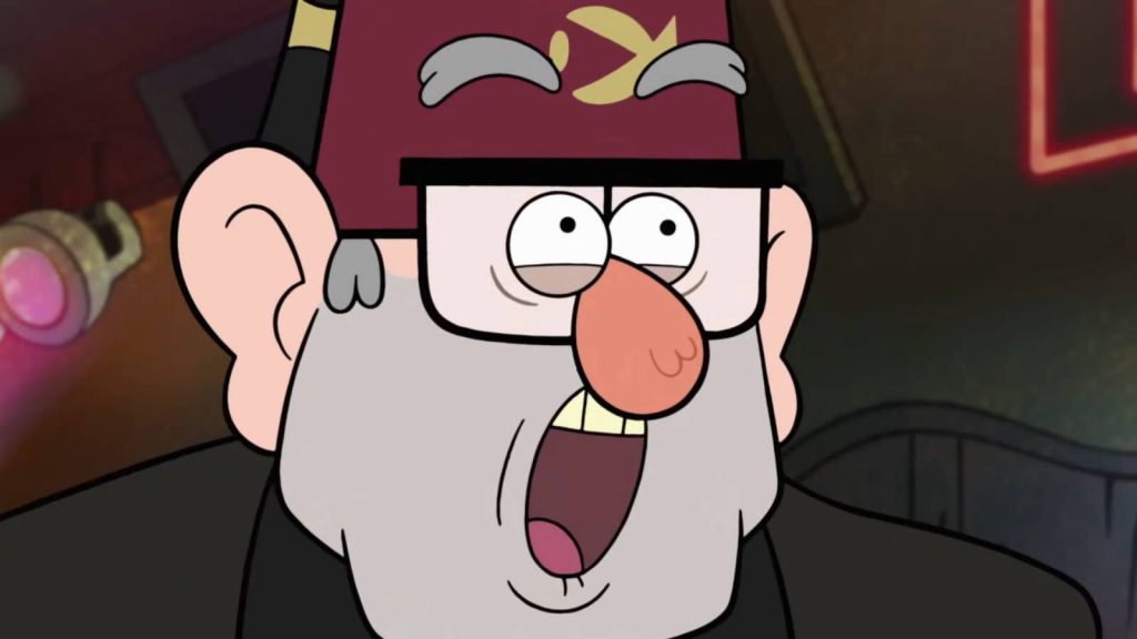 Grunkle Stan close-up animated wallpaper with fez shocked expression vibrant Gravity Falls cartoon