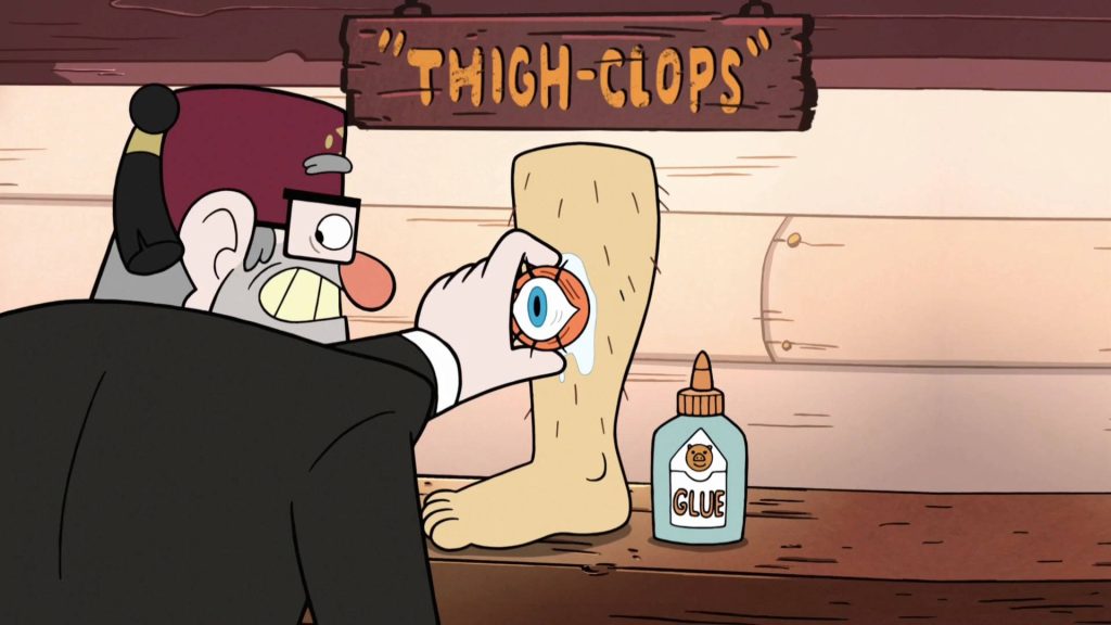 Grunkle Stan making Thigh-clops with eyeball on hairy leg Gravity Falls wallpaper background