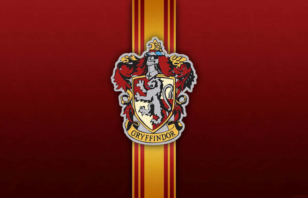 Gryffindor crest on red and gold stripes Harry Potter wallpaper background for fans