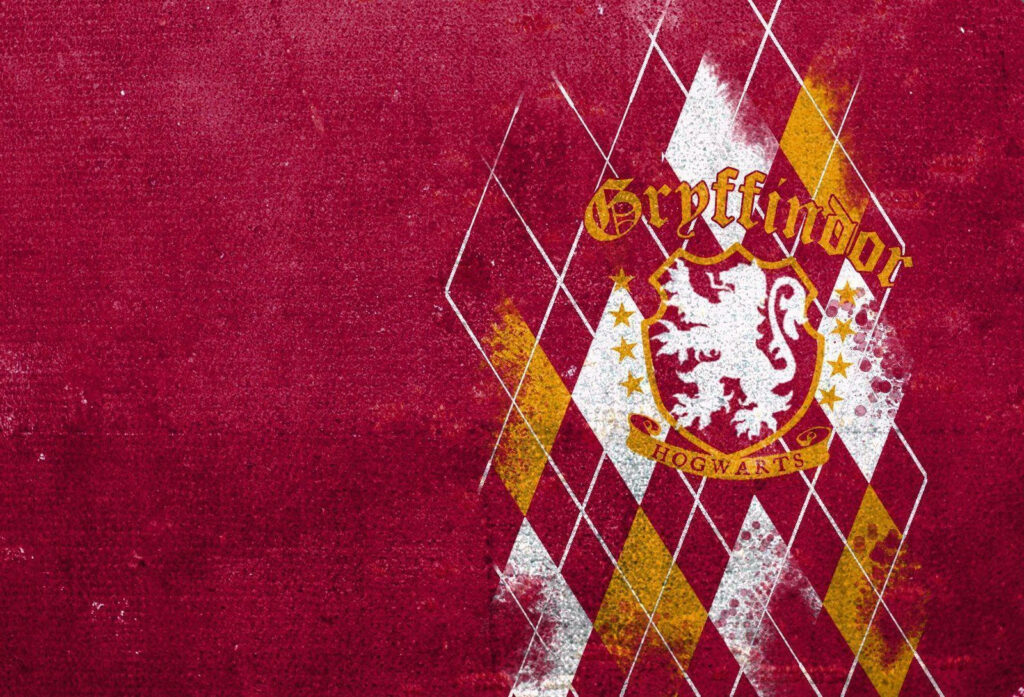 Gryffindor house crest on textured red background with geometric patterns and gold accents wallpaper