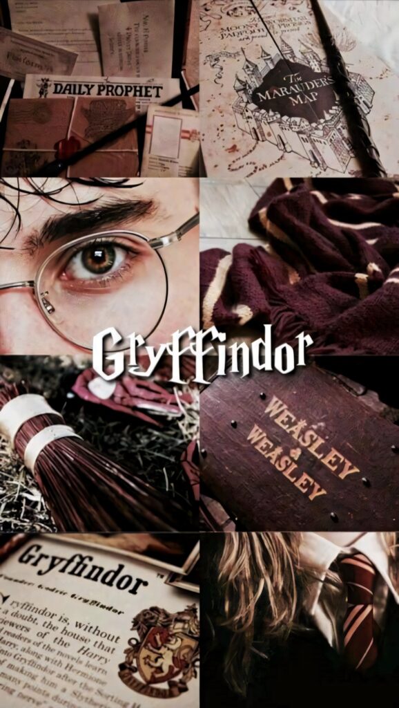 Gryffindor iPhone lock screen wallpaper with Harry Potter glasses Marauders Map and scarf
