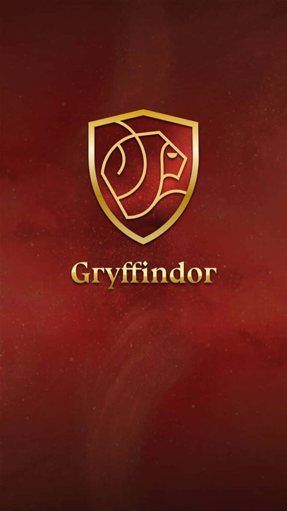 Gryffindor House Crest gold outline on deep red background Harry Potter wallpaper design