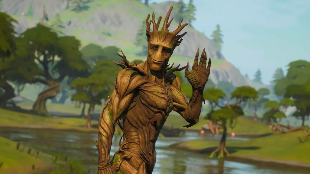 Guardians Unite: Adult Groot Takes Over Fortnite Wallpaper