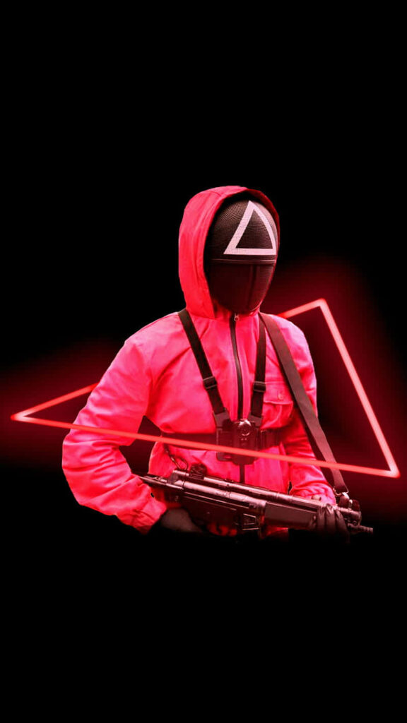 Neon Enforcer: Guardian of the Triangle in Squid Game-inspired PFP Wallpaper