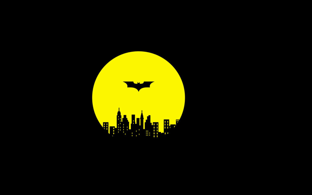 Dark Knight Rises: Batman Logo Shines Against Gotham's Moonlit Skyscrapers Wallpaper