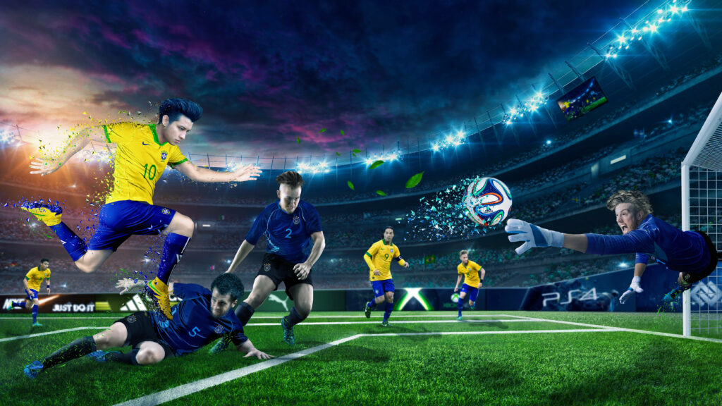 Guardian of the Net: Striking Soccer Goalkeeper Defending His Turf in a Stunning Desktop Background Wallpaper
