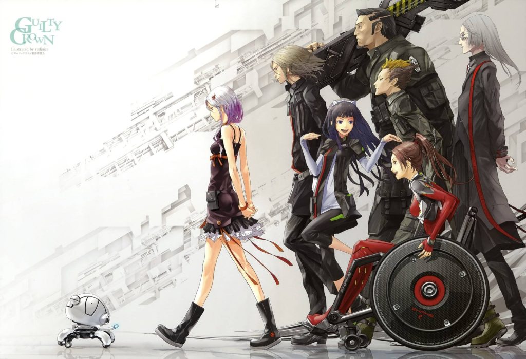 Guilty Crown anime wallpaper featuring Inori Shu Gai in bright futuristic redjuice art background
