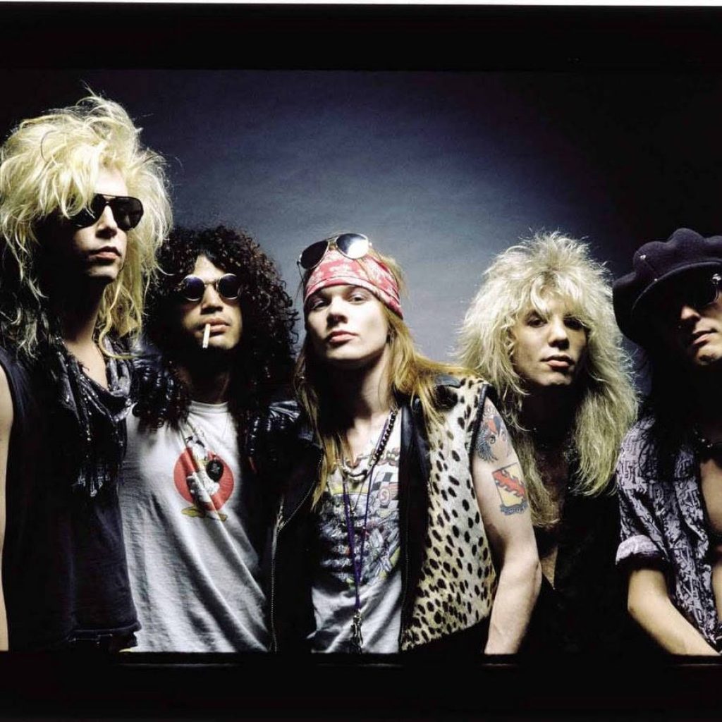 Guns N Roses classic 80s band portrait with Duff McKagan Slash Axl Rose Steven Adler Izzy Stradlin Wallpaper