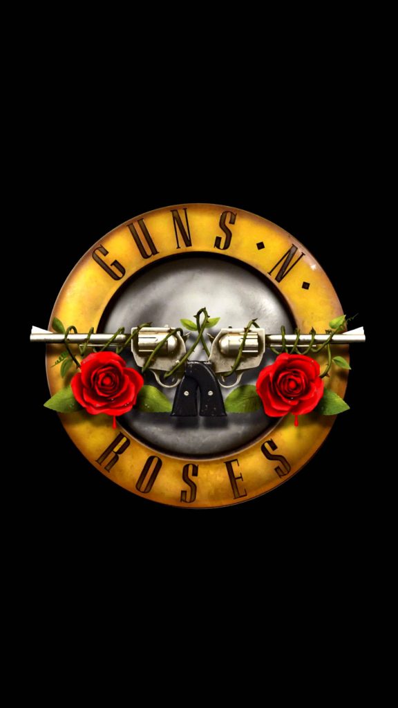 Guns N Roses wallpaper with crossed revolvers thorny vines and red roses on black background
