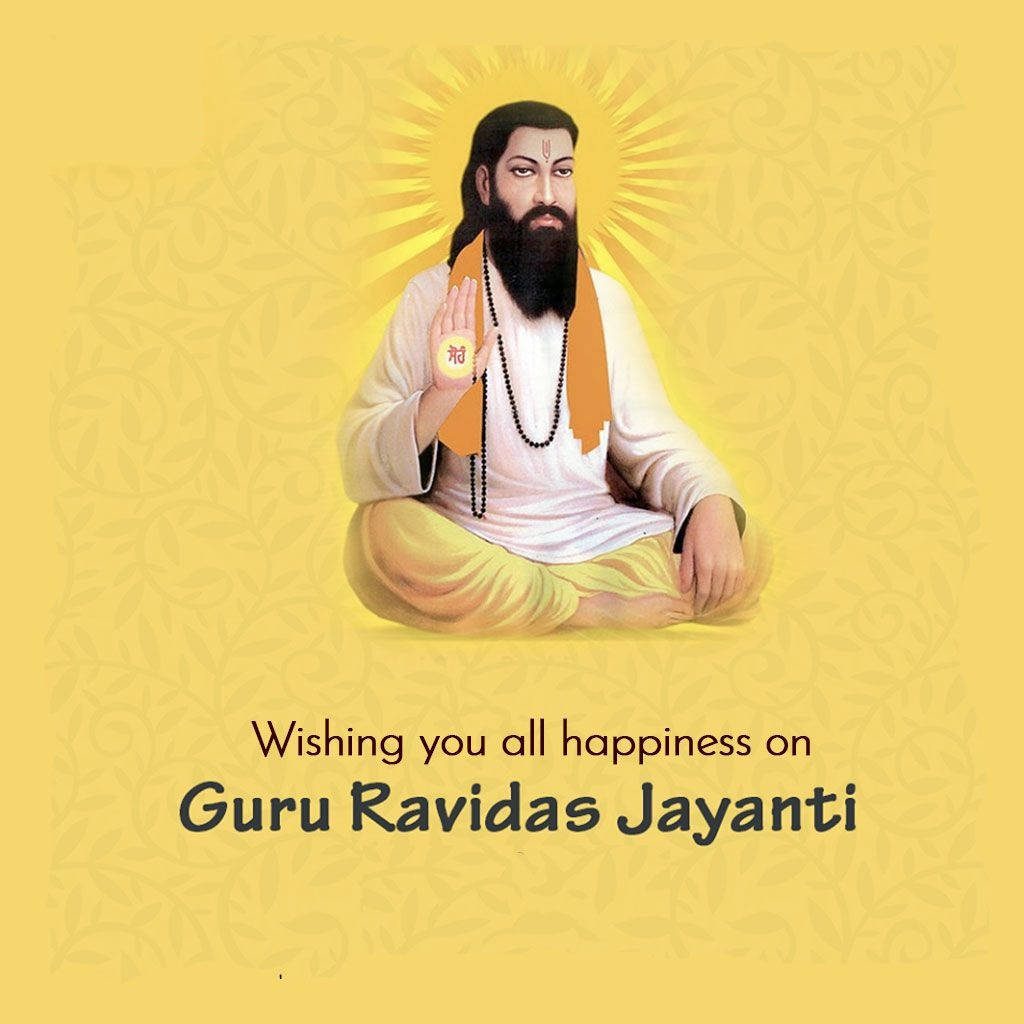 Guru Ravidas Jayanti wallpaper digital art with glowing aura on soft yellow background