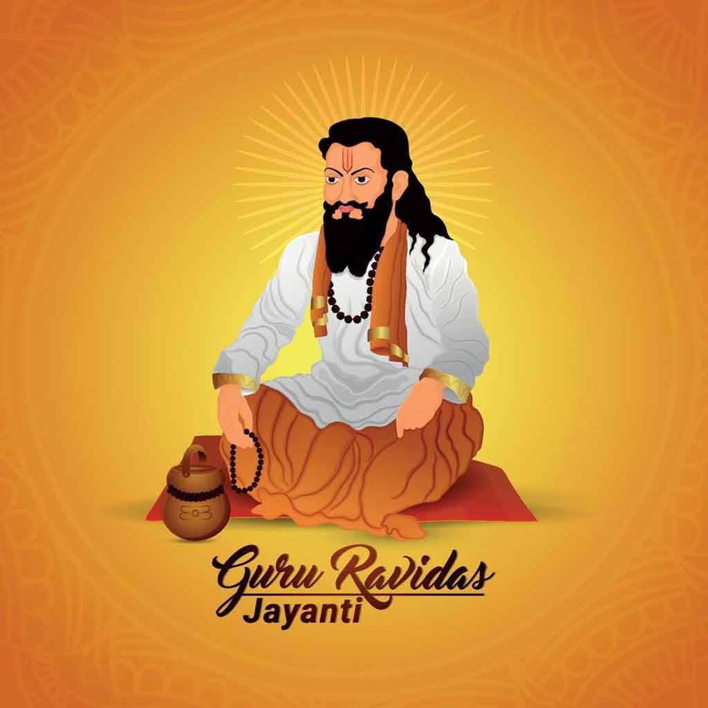 Guru Ravidas Jayanti digital art with Saint Ravidas praying beads kamandal orange mandala background Wallpaper