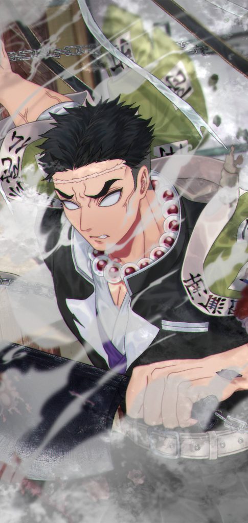 Gyomei Himejima Stone Hashira battle stance with prayer beads intense Demon Slayer wallpaper