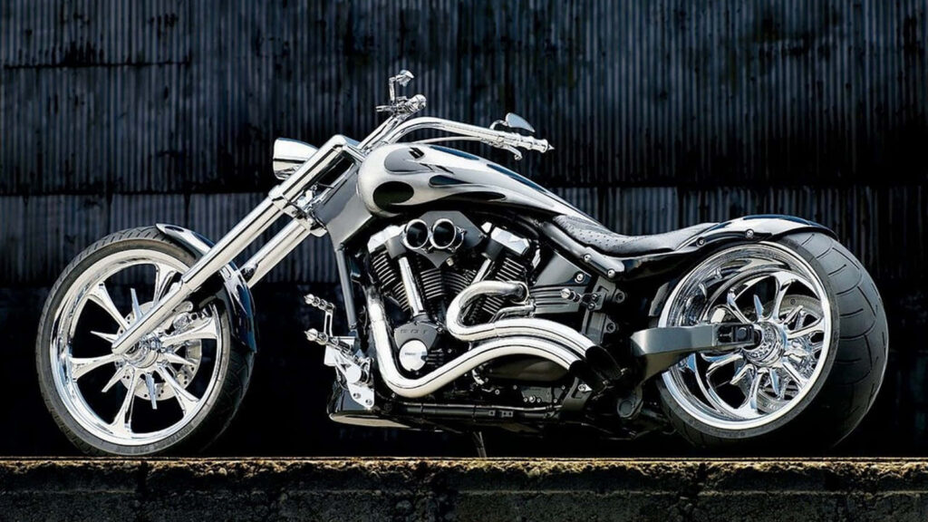 Sleek HD Motorcycle Wallpaper: Chrome & Black Industrial Design