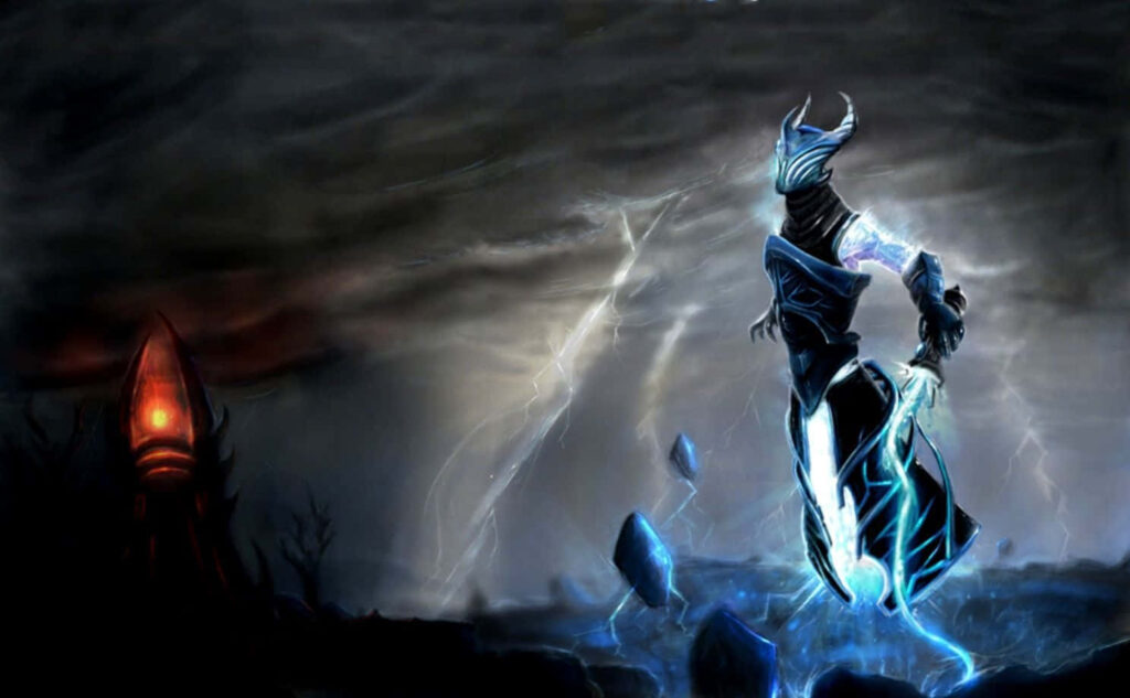 Dota 2: Electrifying Hero Razor Strikes Through the Night Sky - HD Background Wallpaper